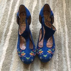 Blue Embroidered Heels